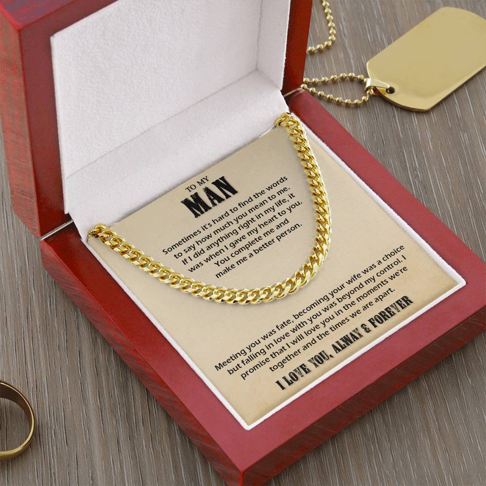 To My Man Cuban Chain Necklace Husband Necklace Gift For Husband From Wife Cuban Link Chain