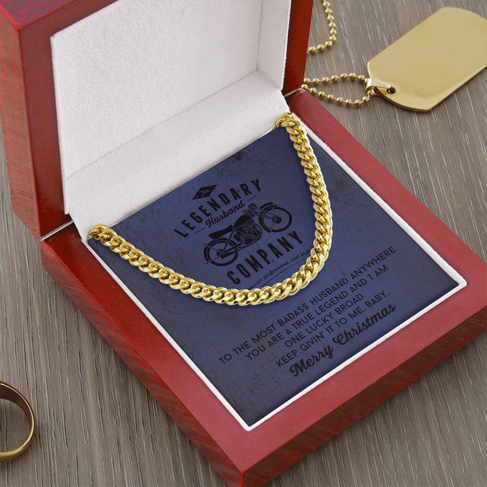 Legendary Husband - Gift From Wife For Biker Husband Cuban Link Chain Necklace In Silver Or Gold Motorcycle Gifts For