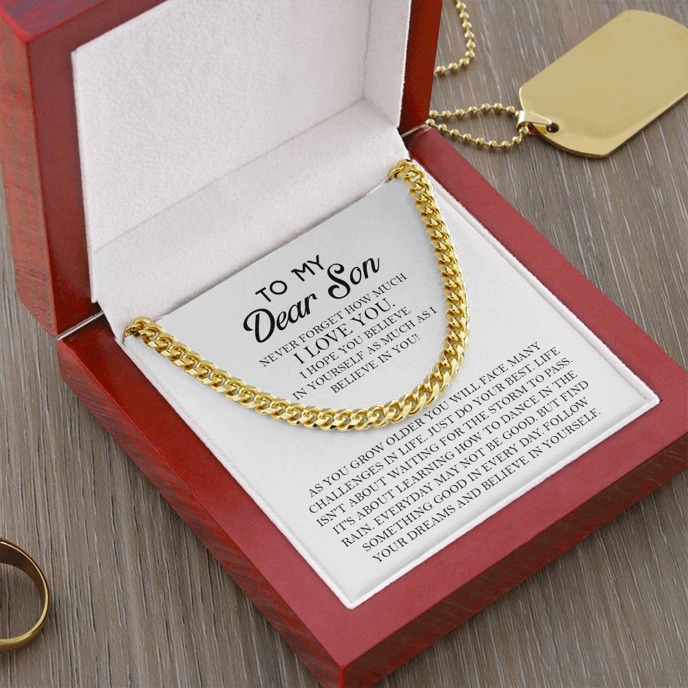 To My Dear Son - Never Forget How Much I Love You Chain Necklace For Him For Birthday Graduation Anniversary Cuban Link Chain