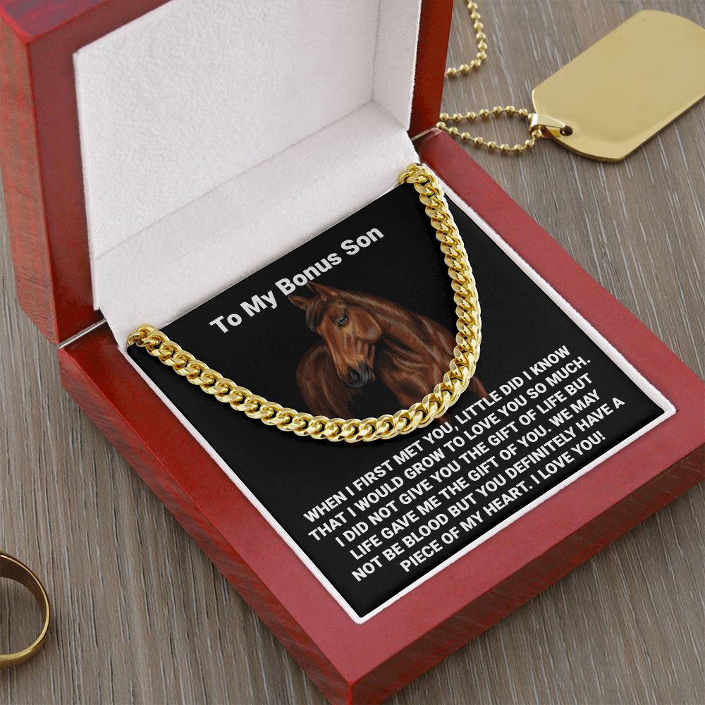 To My Bonus Son Necklace Gift For Step Son Bonus Son Graduation Graduate Gift Fathers Day Father Son Gift Horse Lover Cuban Link Chain