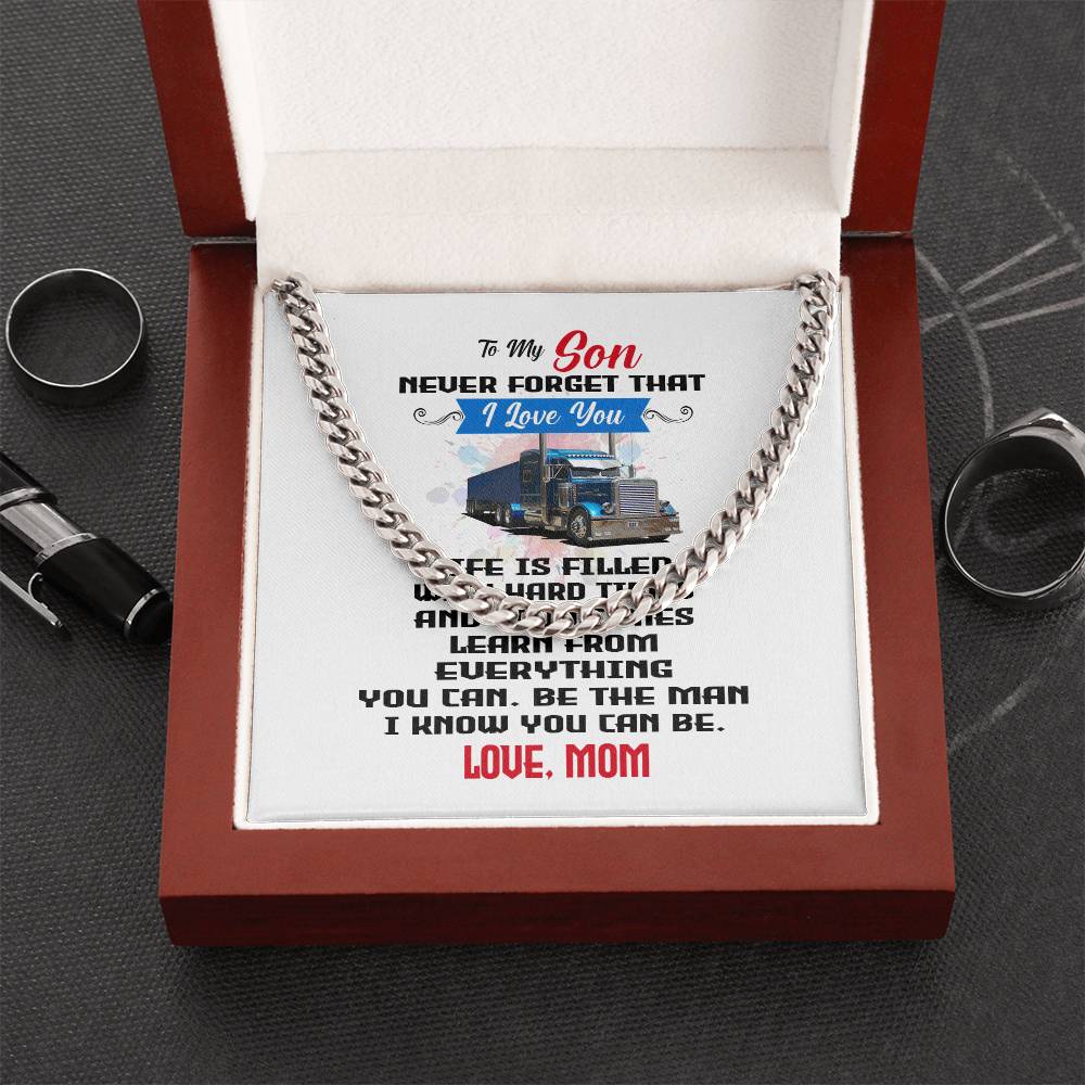 Never Forget I Love You Cuban Link Chain Necklace Mom Gift For Son
