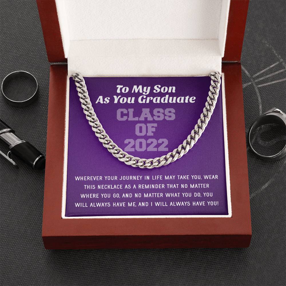 Son Graduation Class Of 2022 High School Graduation College Graduation Gift For Son Mens Gold Cuban Link Chain Necklac
