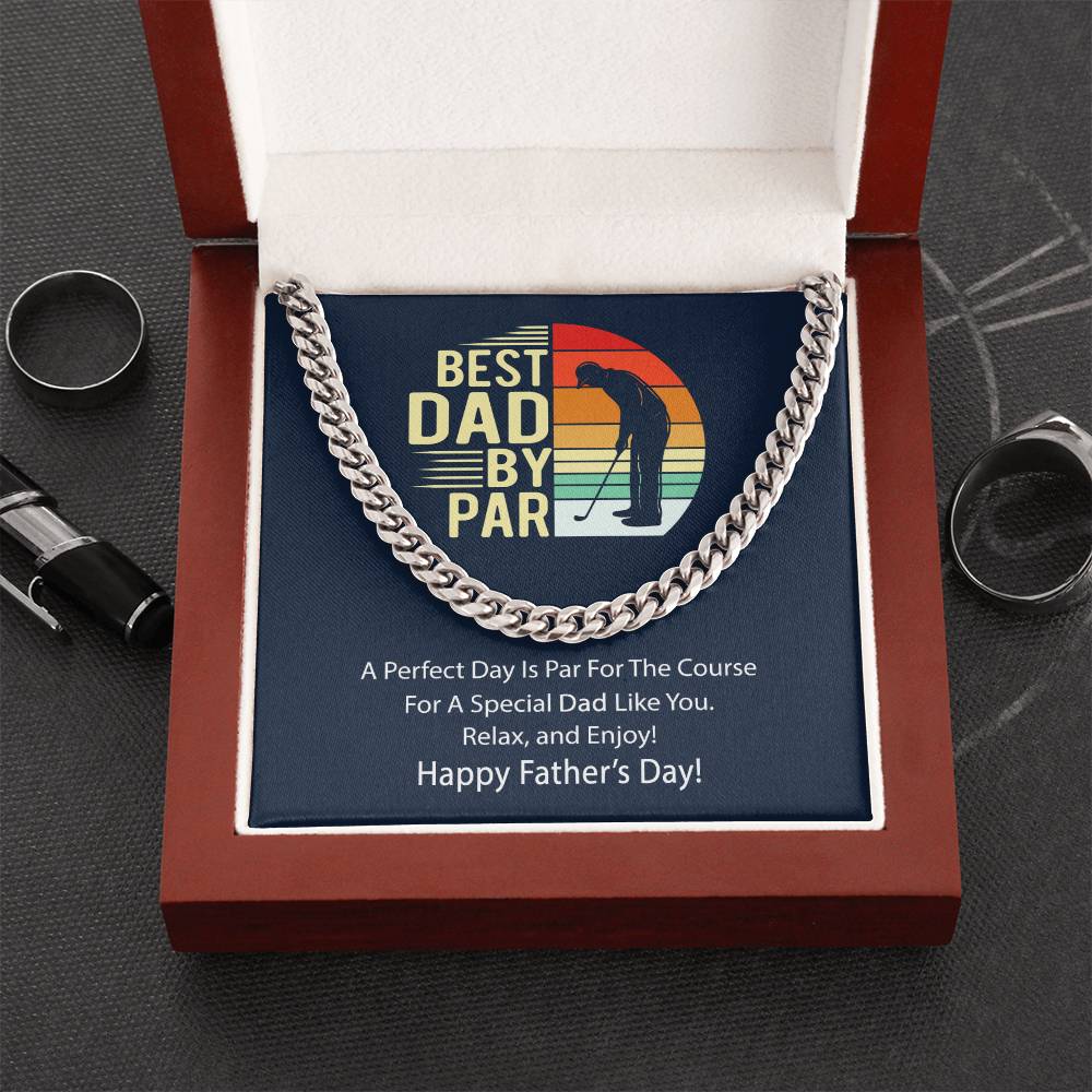 Cuban Link Chain Men Best Dad By Par Gift Necklace For Golf Dad Father's Day Gift Necklace For Dad Bonus Dad Gift