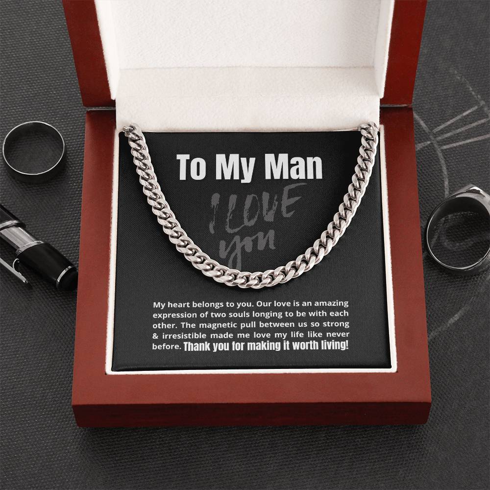 To My Man - My Heart Belongs To You - Cuban Link Chain Necklace