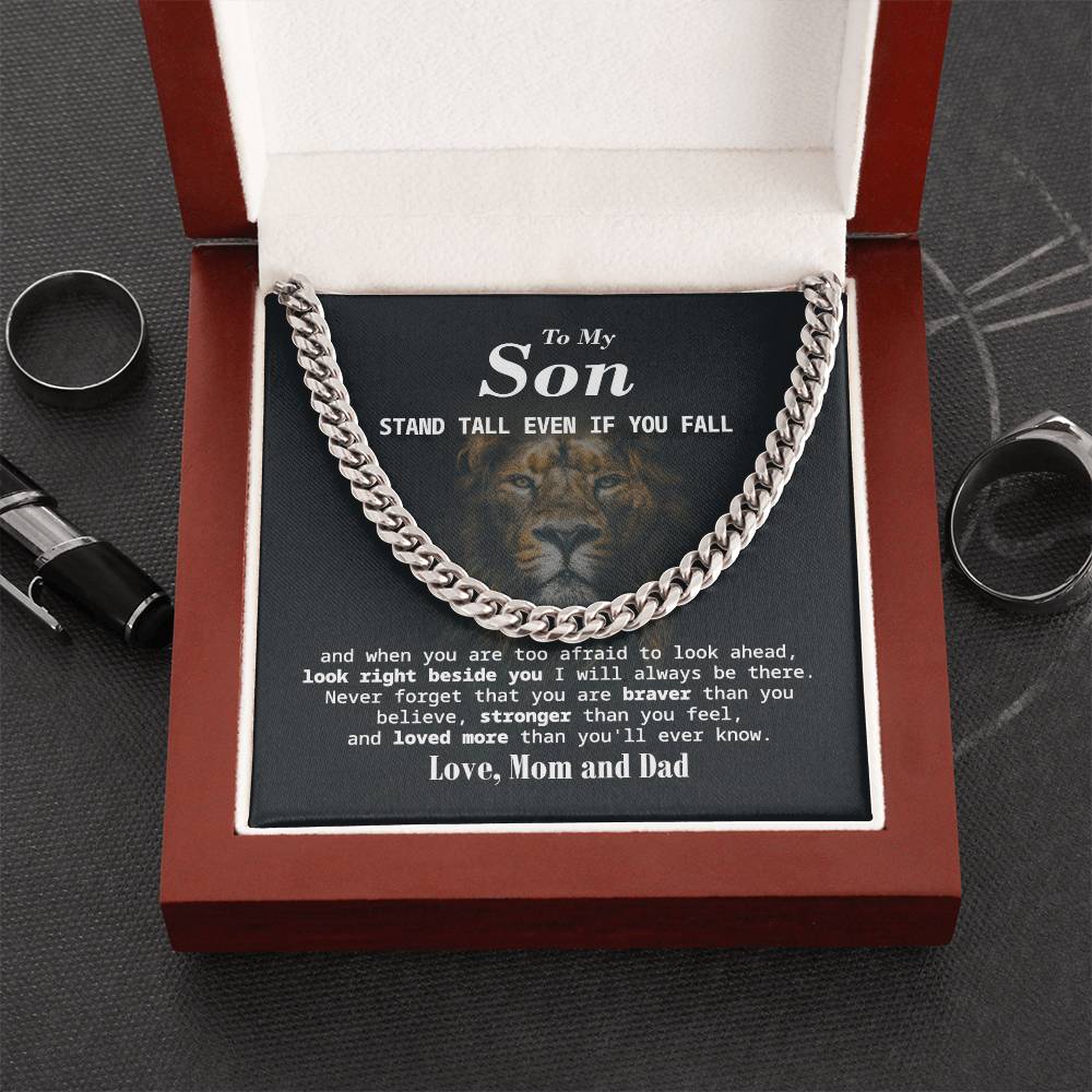 To My Son Stand Tall Even If You Fall Cuban Link Chain Necklace Gift For Son