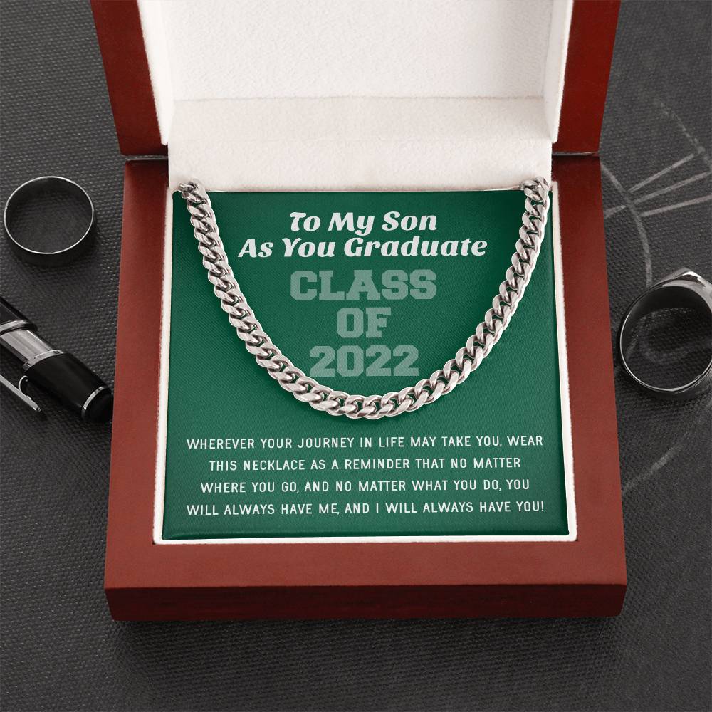 Son Graduation Class Of 2022 High School Graduation College Graduation Gift For Son Mens Gold Cuban Link Chain Necklac
