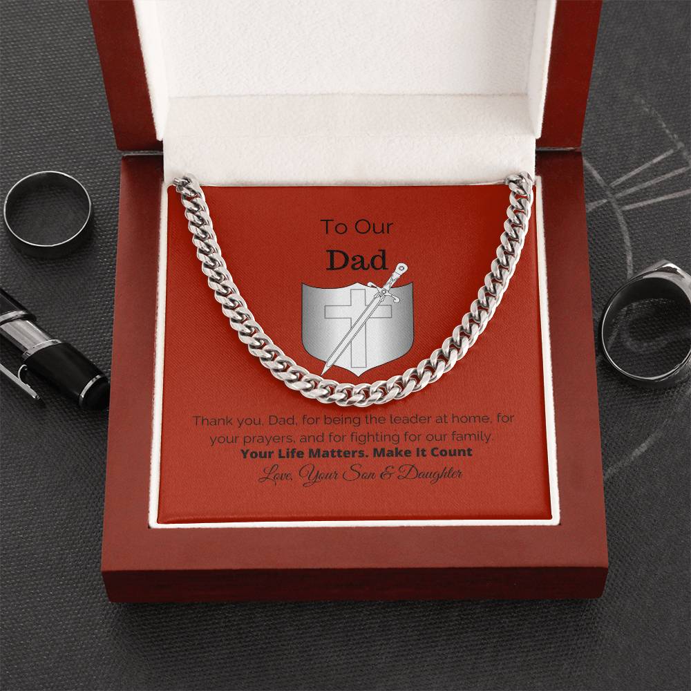 To Our Dad Gift For Him Cuban Link Chain Necklace Cuban Chain Necklace Stainless Steel 14K Yellow Gold Christmas Gift