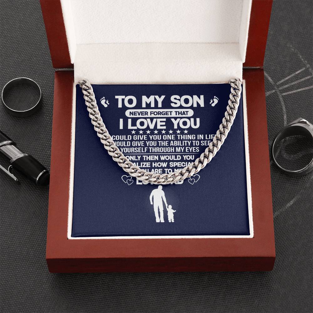 Never Forget I Love You Cuban Link Chain Necklace Gift For Son