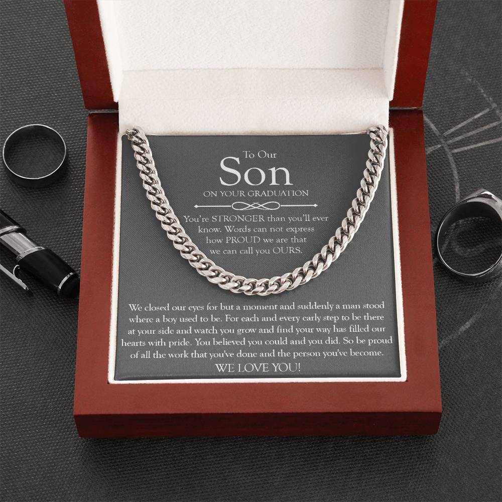 To Our Son Gift On Graduation Day Meaningful Graduation Gift For Son From Mom And Dad Graduation Necklace For Men Cuban Link Chain