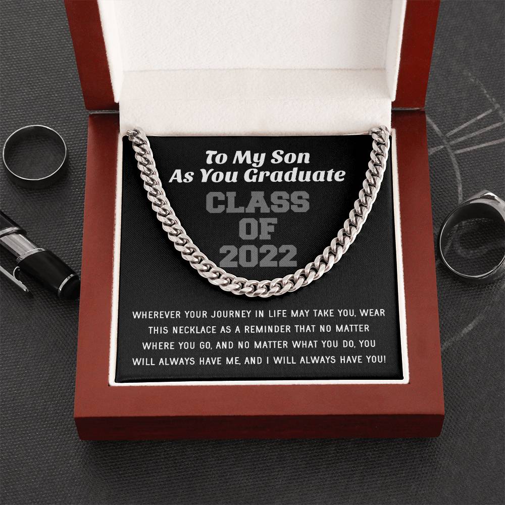 Son Graduation Class Of 2022 High School Graduation College Graduation Gift For Son Mens Gold Cuban Link Chain Necklac