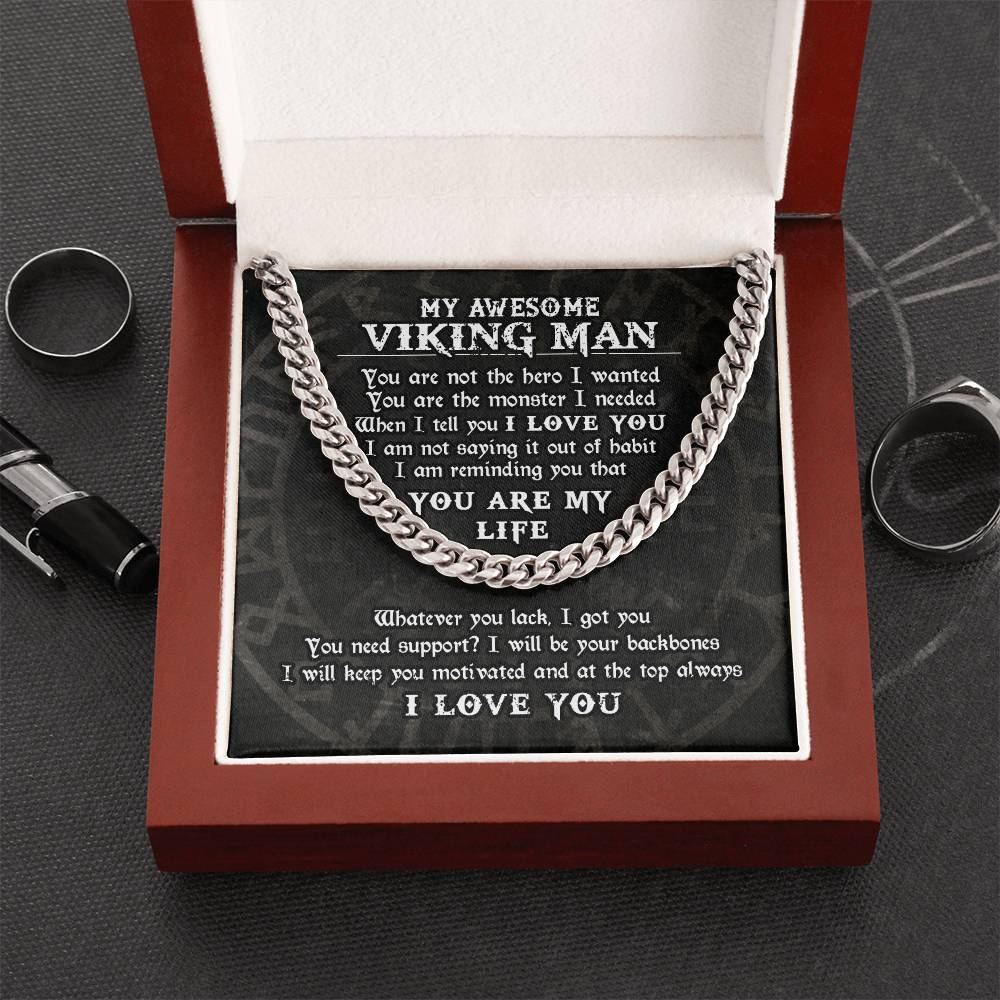 To My Awesome Viking Man Necklace Viking Necklace For Men Gift For Husband Boyfriend Cuban Link Chain
