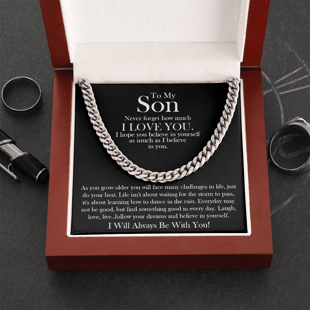 To My Son Gift From Mom Dad Son Chain Necklace Son Birthday Graduation Jewelry Gift Cuban Link Chain
