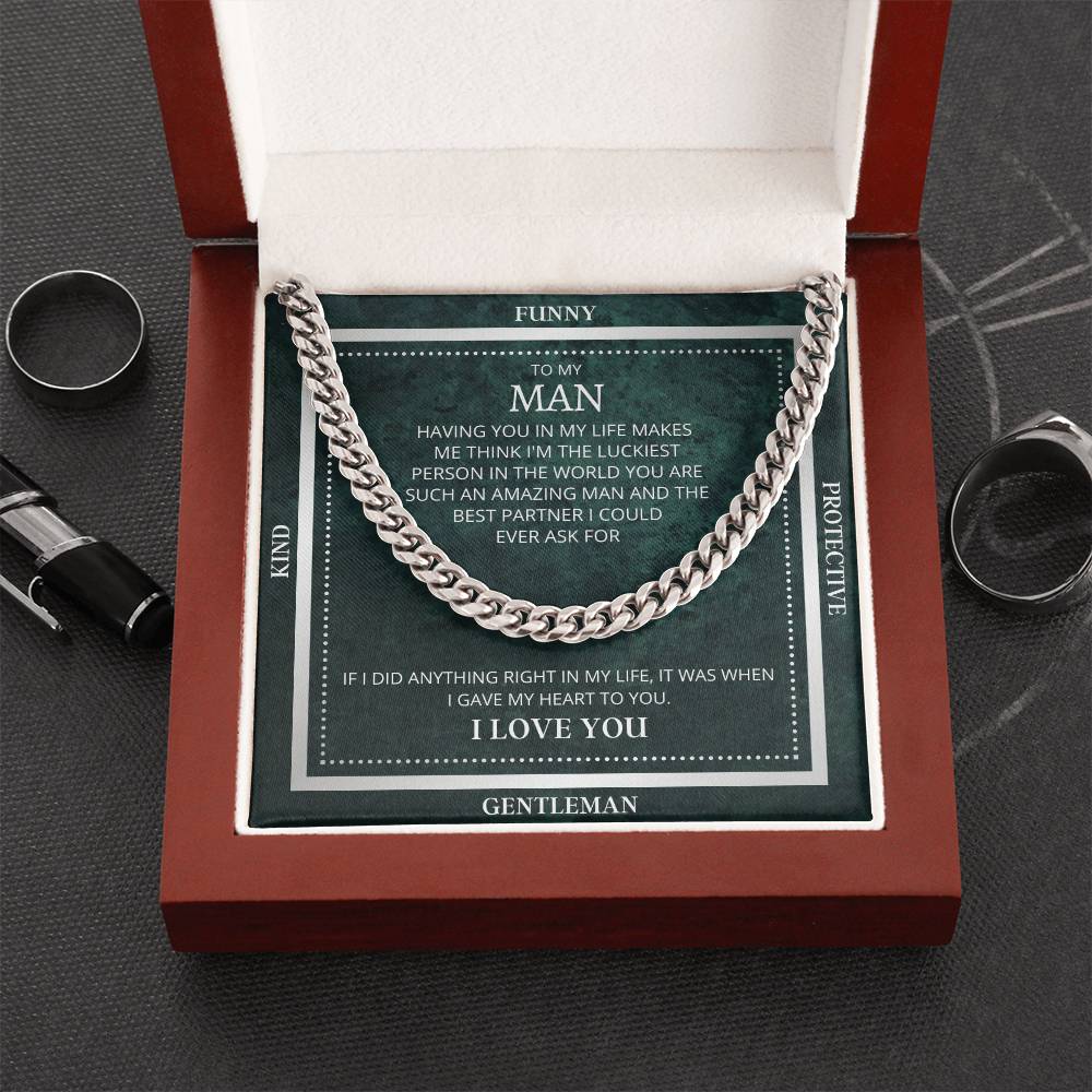 I Gave My Heart To You Cuban Link Chain Necklace Emerald Edition