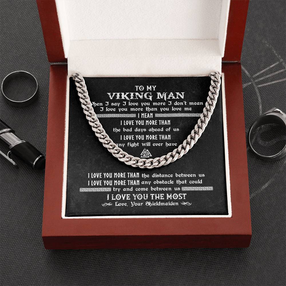 To My Viking Man Necklace Viking Gift For Man To Husband Boyfriend Cuban Link Chain