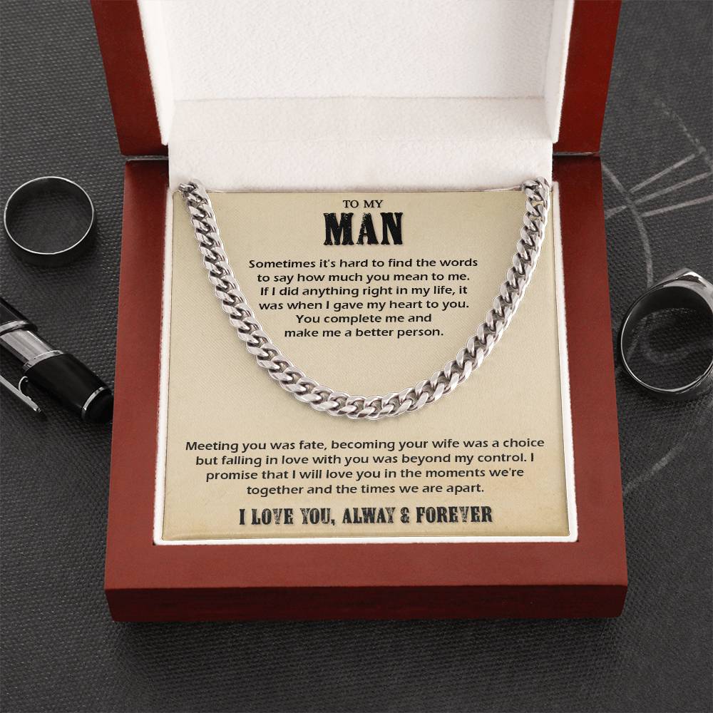 To My Man Cuban Chain Necklace Husband Necklace Gift For Husband From Wife Cuban Link Chain