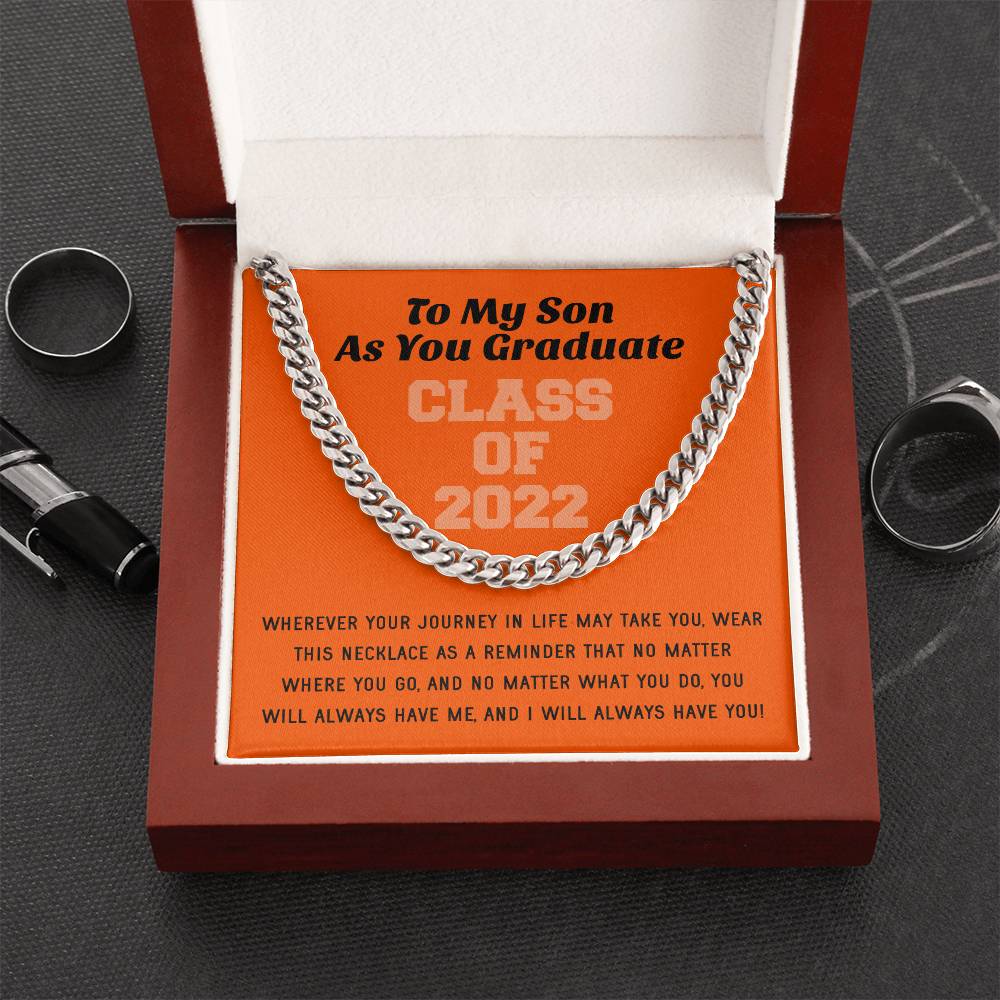 Son Graduation Class Of 2022 High School Graduation College Graduation Gift For Son Mens Gold Cuban Link Chain Necklac