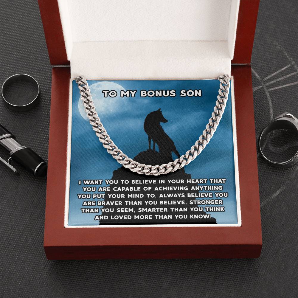 To My Bonus Son Necklace Gift For Step Son Bonus Son Graduation Graduate Gift Fathers Day Father Son Gift Gift From St Cuban Link Chain