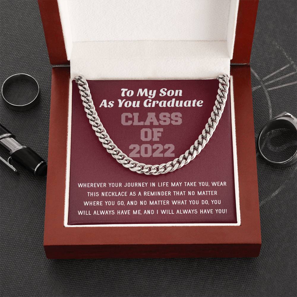Son Graduation Class Of 2022 High School Graduation College Graduation Gift For Son Mens Gold Cuban Link Chain Necklac