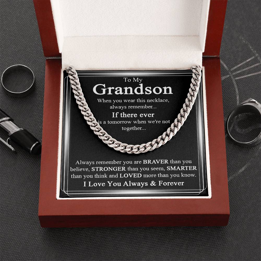 To My Grandson Necklace Grandson Cuban Chain Jewelry Grandma To Grandson Keepsake Gifts For Grandsons Grandson Birthda Cuban Link Chain