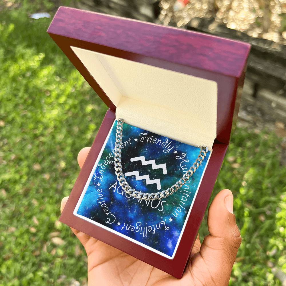 Cuban Link Chain Necklace - Aquarius Theme