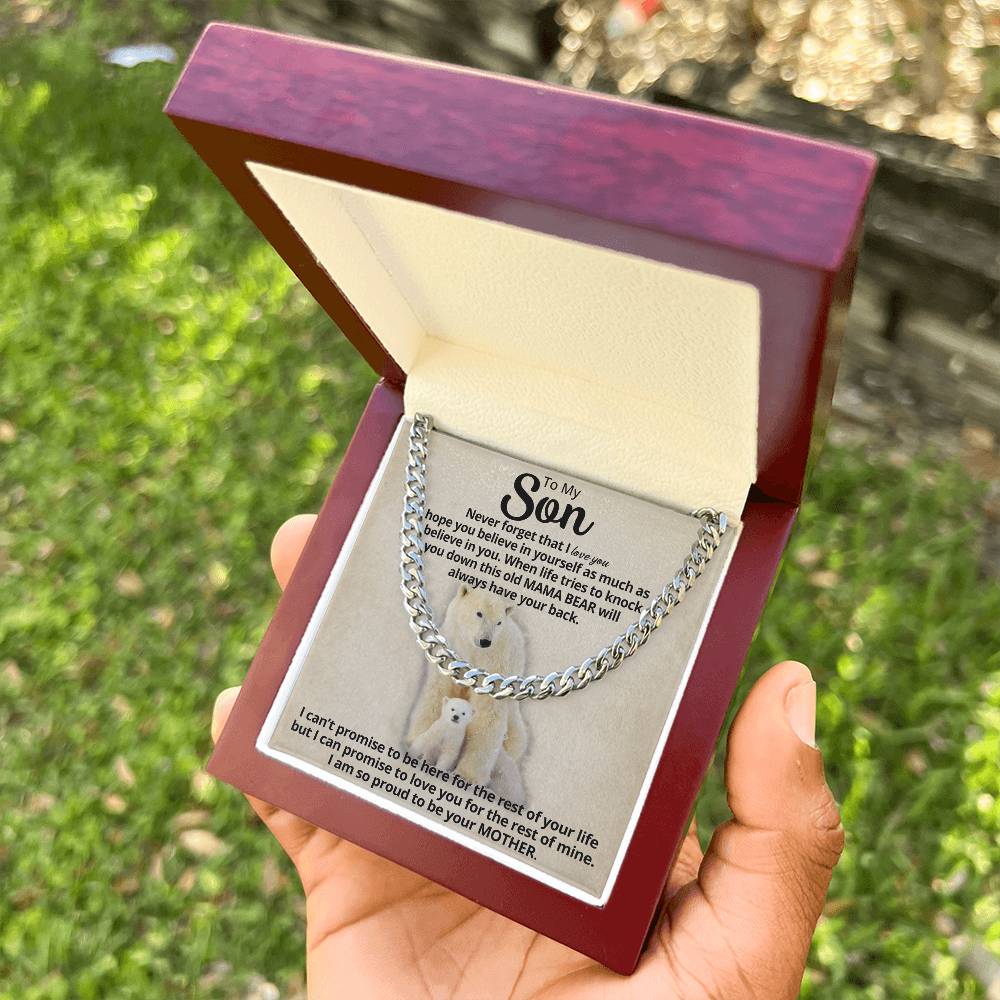 To My Son - Mama Bear  Cuban Link Chain Necklace