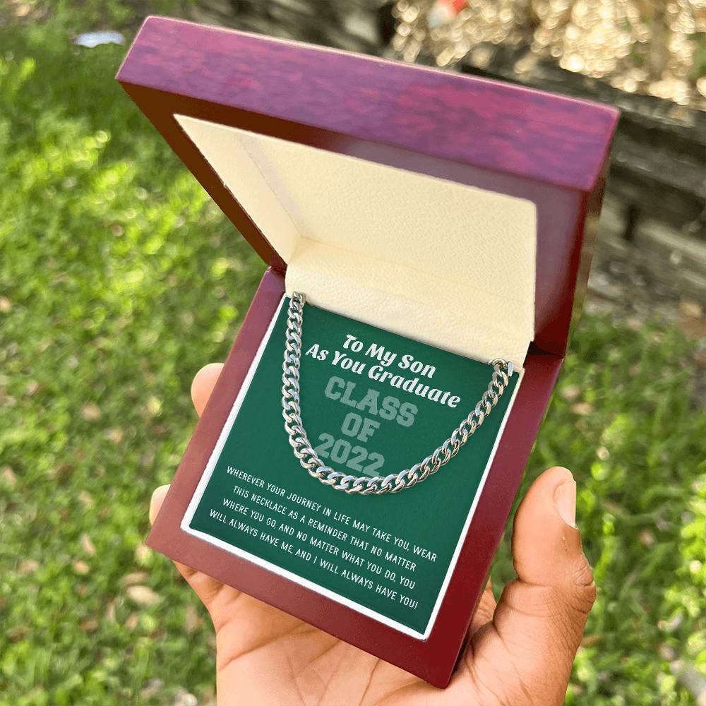 Son Graduation Class Of 2022 High School Graduation College Graduation Gift For Son Mens Gold Cuban Link Chain Necklac