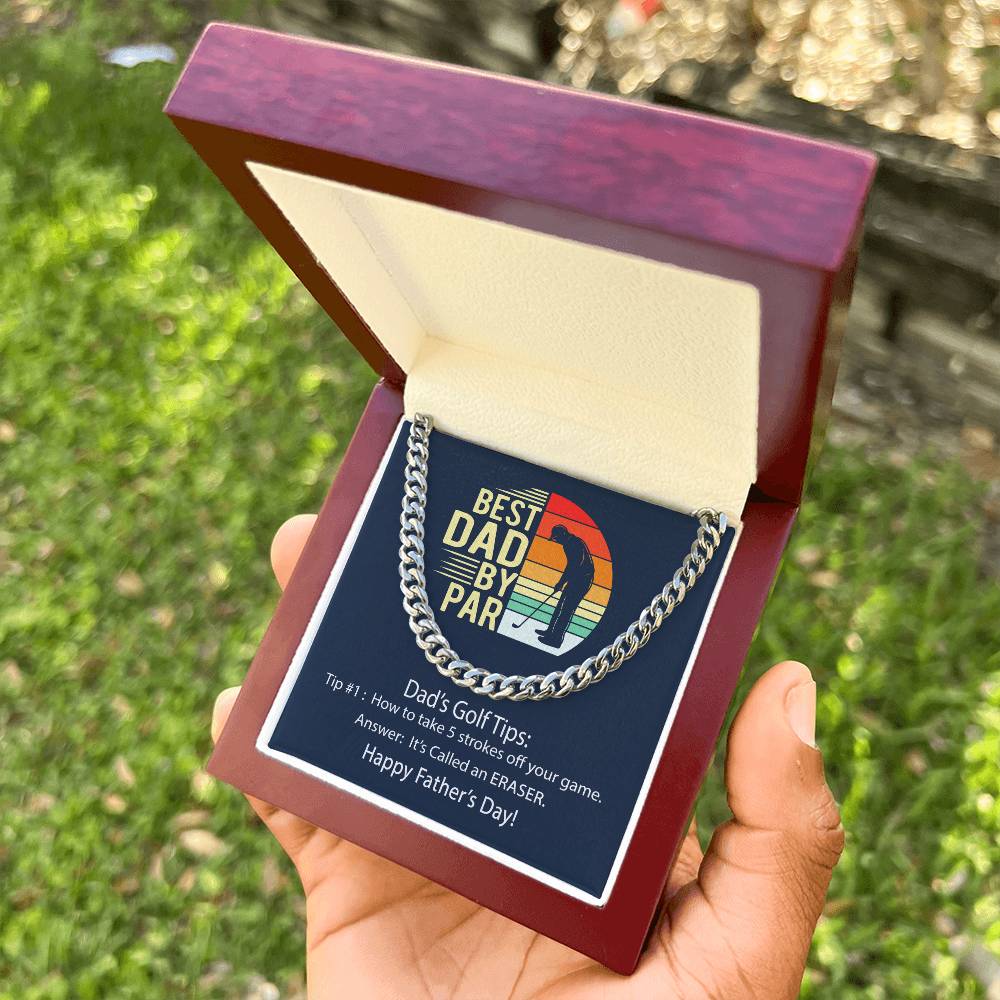 Cuban Link Chain Men Best Dad By Par Golf Joke Necklace For Dad Father's Day Gift Necklace