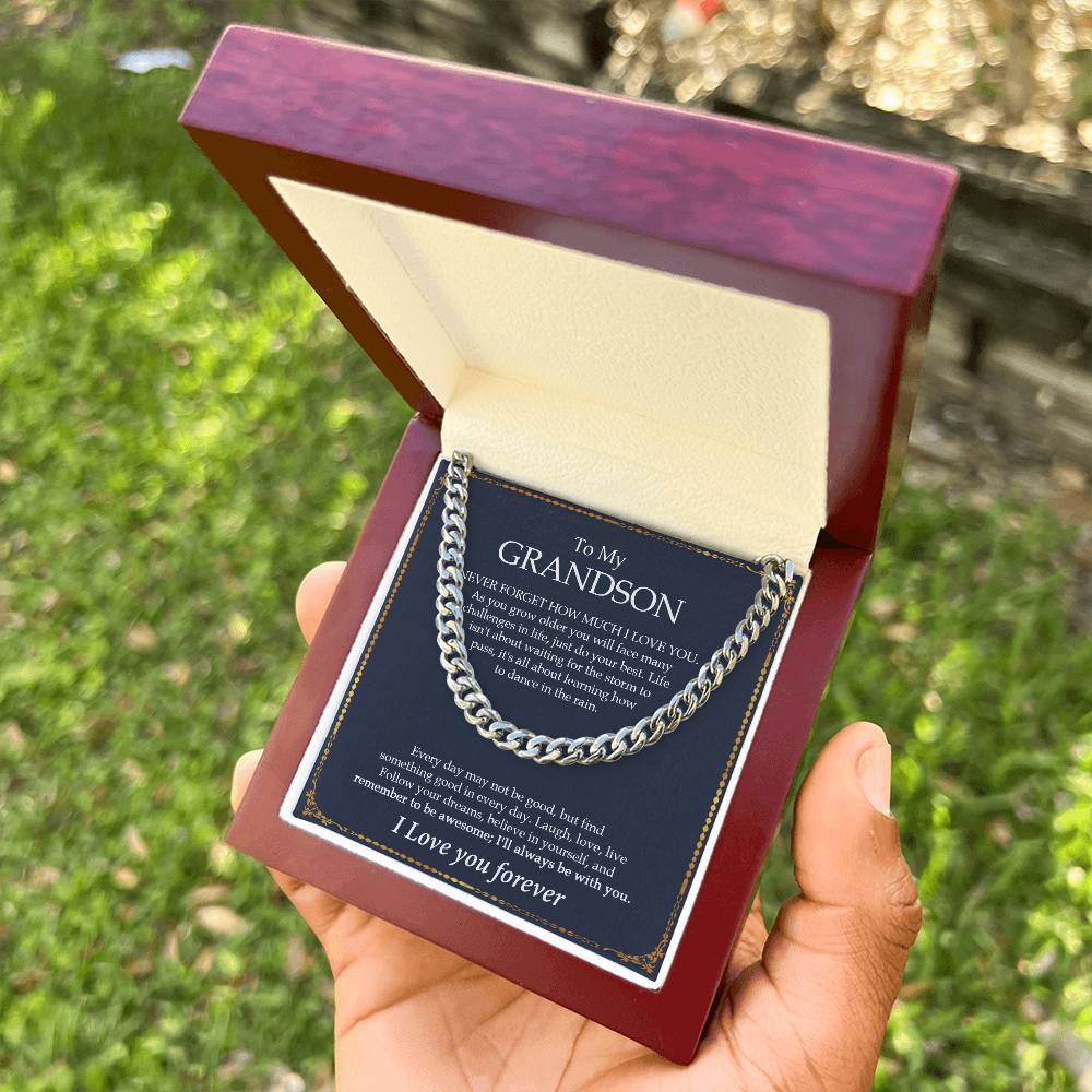 To My Grandson Chain Necklace Gift For Grandson Birthday Grandson Graduation Grown Up Grandson Cuban Link Chain