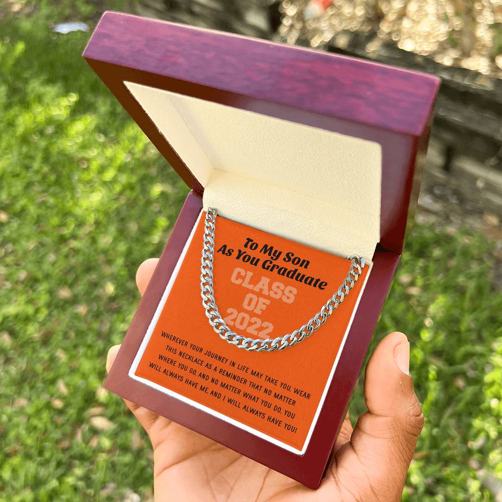 Son Graduation Class Of 2022 High School Graduation College Graduation Gift For Son Mens Gold Cuban Link Chain Necklac