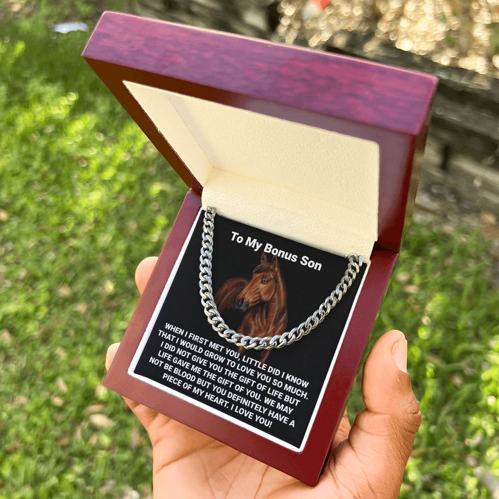 To My Bonus Son Necklace Gift For Step Son Bonus Son Graduation Graduate Gift Fathers Day Father Son Gift Horse Lover Cuban Link Chain