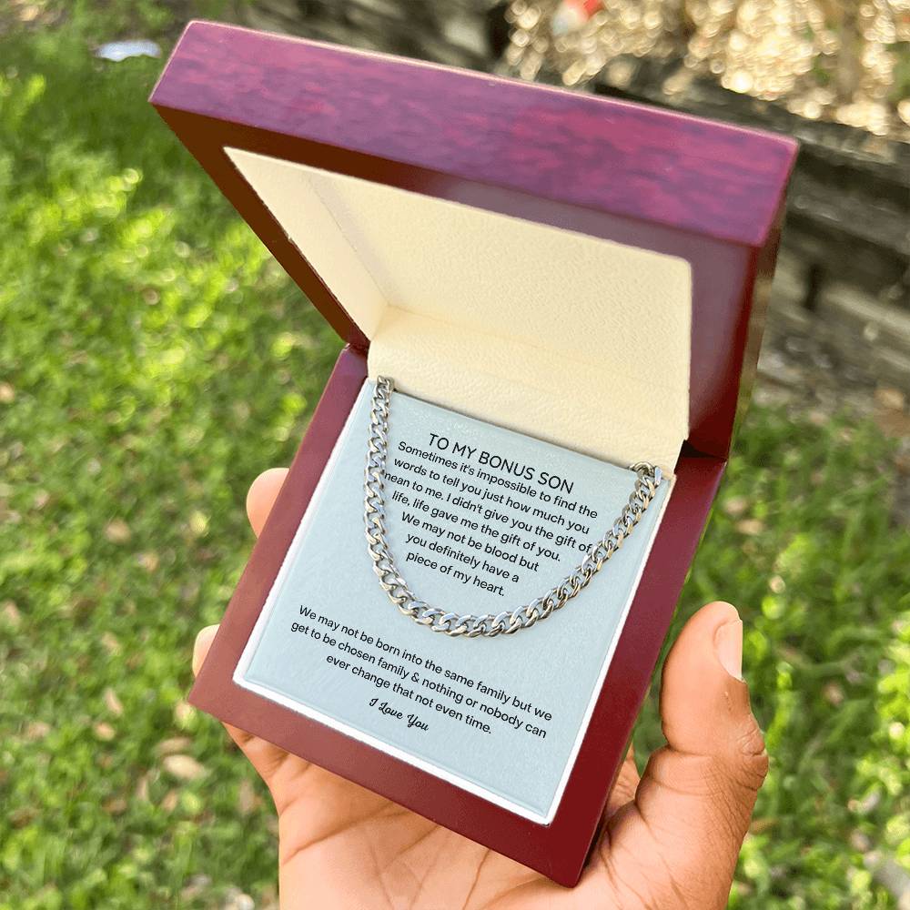 To My Bonus Son Necklace Stepson Gift Cuban Link Chain Christmas Gifts For Bonus Son Stocking Stuffers For Teenage Boy