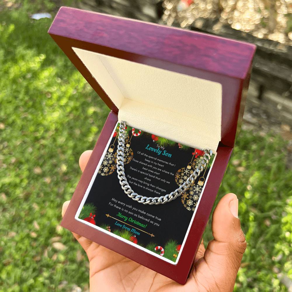 Mom To Son Christmas Cuban Link Chain Necklace