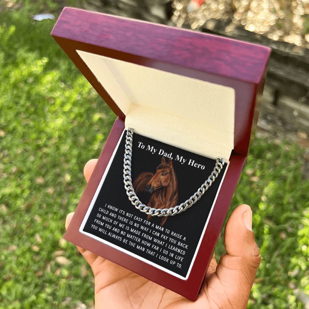 Gifts For Dad From Daughter Fathers Day Gift From Son Silver Cuban Link Chain Dad Birthday Gift For Horse Lover Father