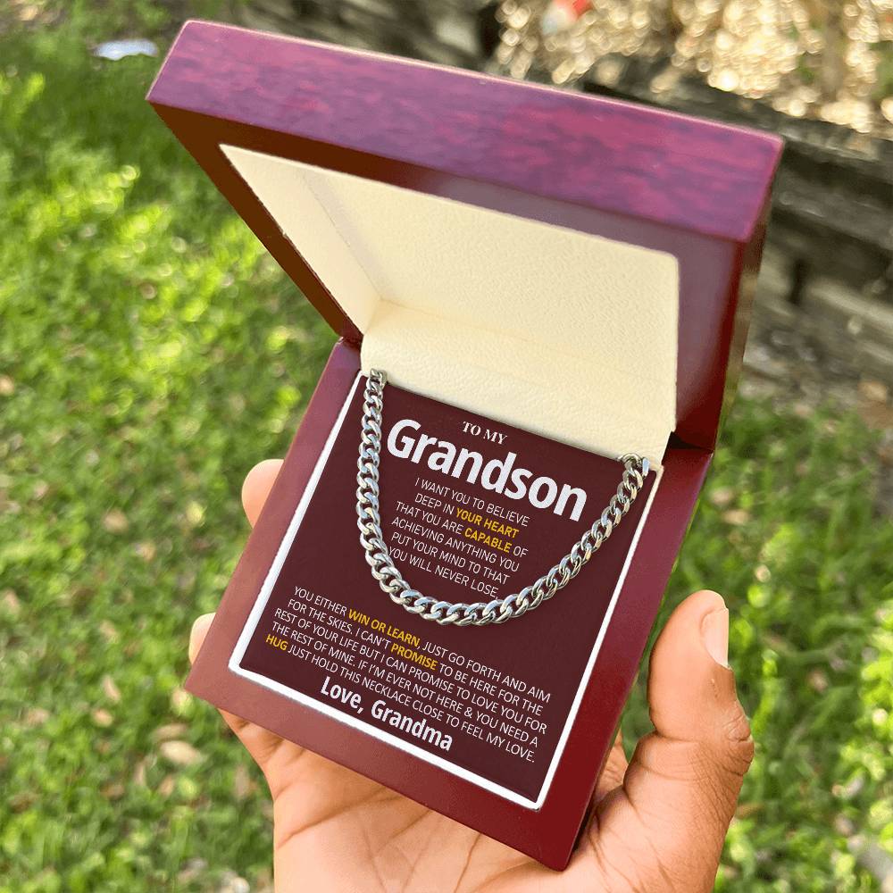 To My Grandson - Feel My Love  Cuban Link Chain Necklace