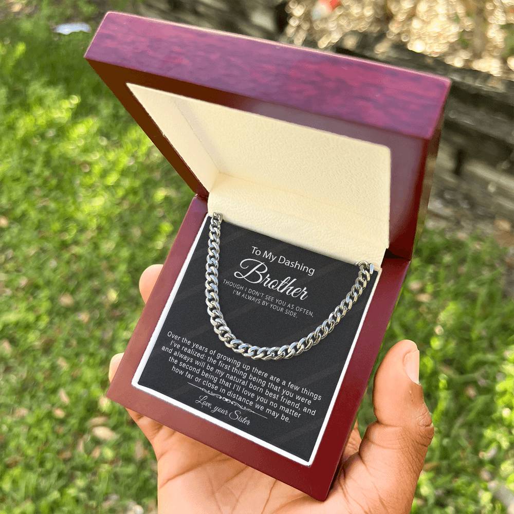 Gift For Brother From Sister - Cuban Link Chain Necklace With Message