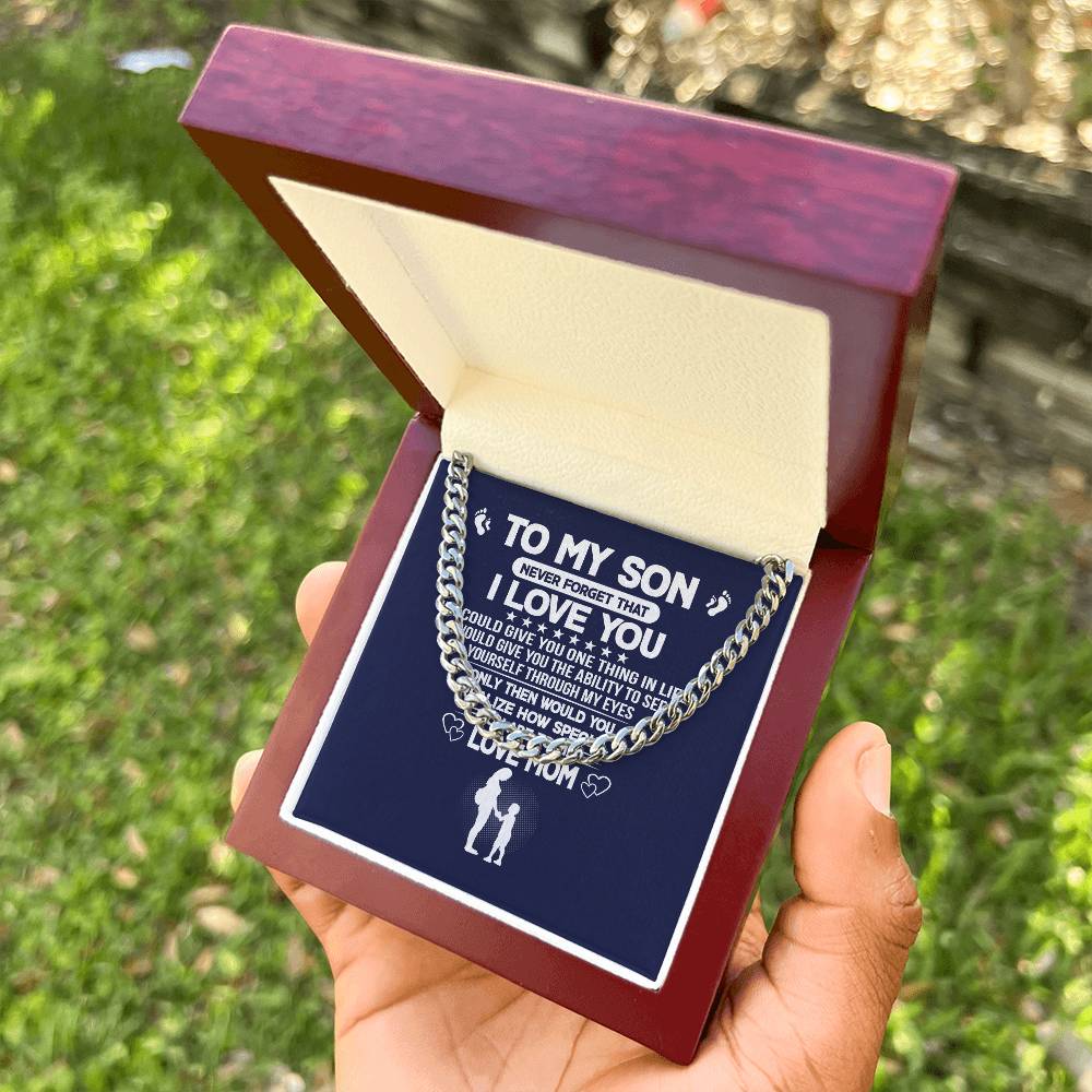 Never Forget I Love You Cuban Link Chain Necklace Gift For Son