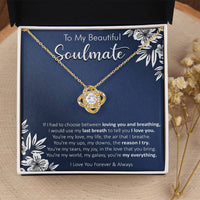 Gift For Your Soulmate - Last Breath I Breath Navy Flower Love Knot Necklace Love Knot Necklace