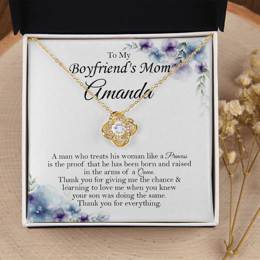 To My Boyfriends Mom Gift Customize Custom Name On Message Card Boyfriend's Mom Gift Birthday Mom Gift Gift For Boyfriend Mom Mother's Day Gift Love Knot Necklace