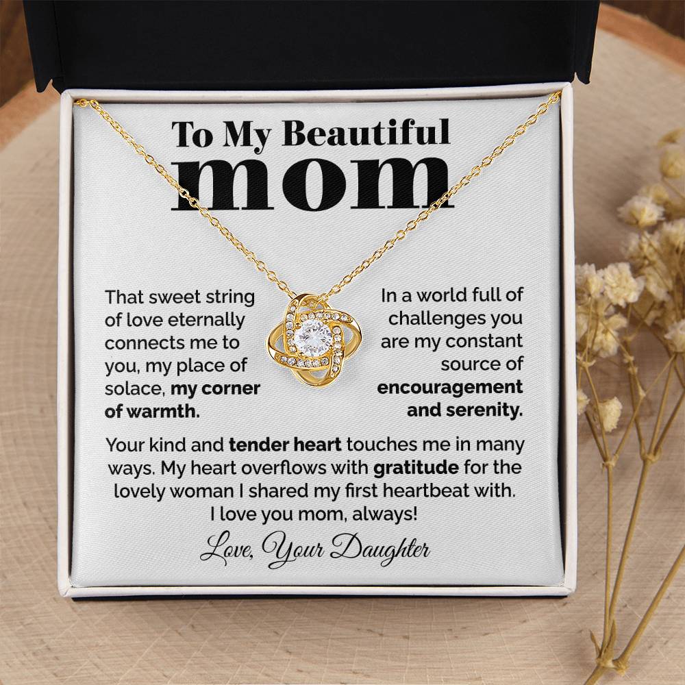 To My Beautiful Mom - Heart Melt Message Love Knot Necklace Love Knot Necklace