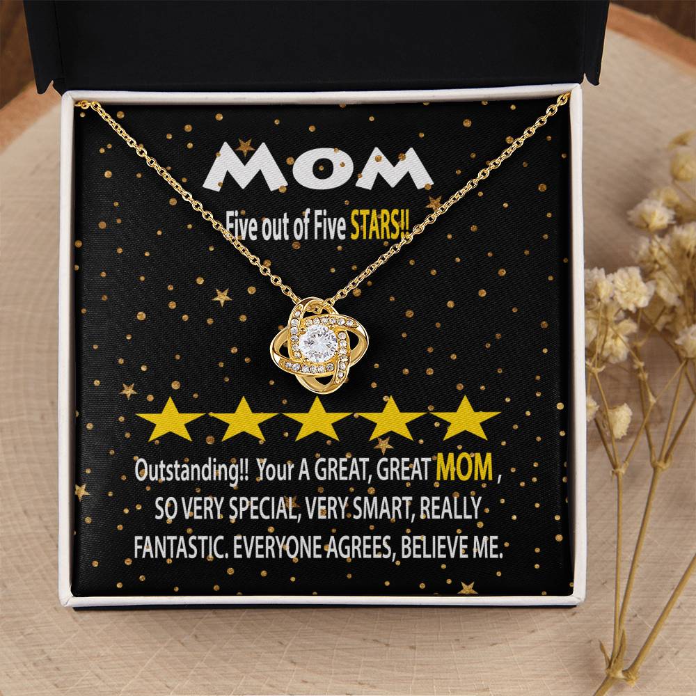 Humorous Gift For Mom Five Star Review For Mom Message Card Gift Necklace For Mom Funny Gift Necklace For Mom Birthday Mother's Day Gift Ne Love Knot Necklace