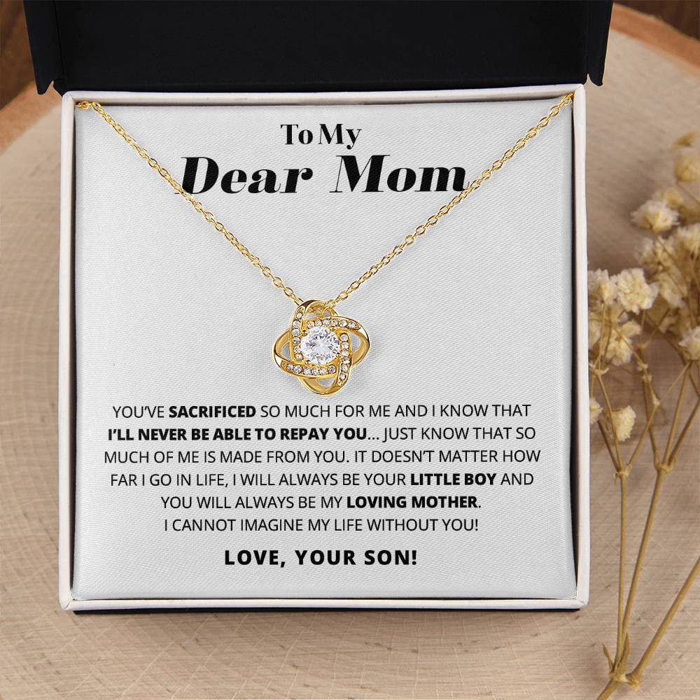To My Dear Mom - Heart Melt Message Love Knot Necklace Love Knot Necklace