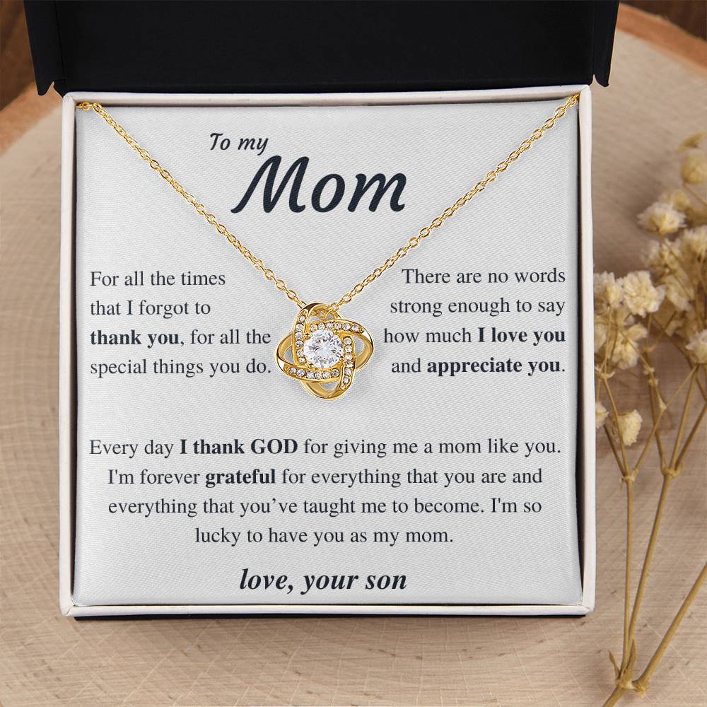 To My Mom - Thank You - Love Knot Necklace Love Knot Necklace