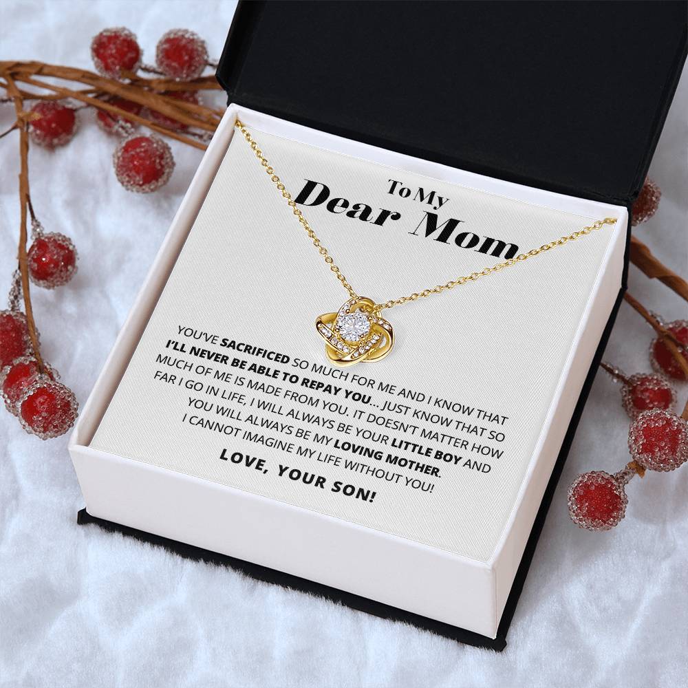 To My Dear Mom - Heart Melt Message Love Knot Necklace Love Knot Necklace