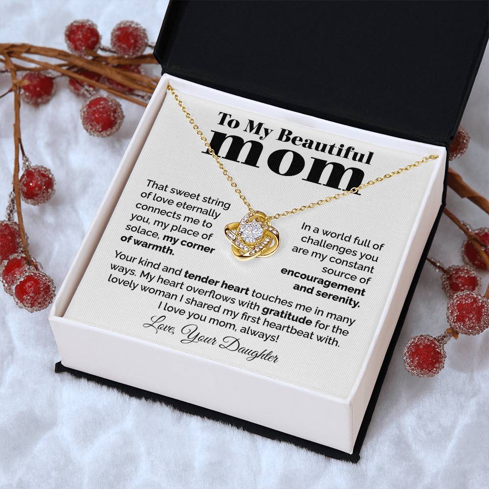 To My Beautiful Mom - Heart Melt Message Love Knot Necklace Love Knot Necklace