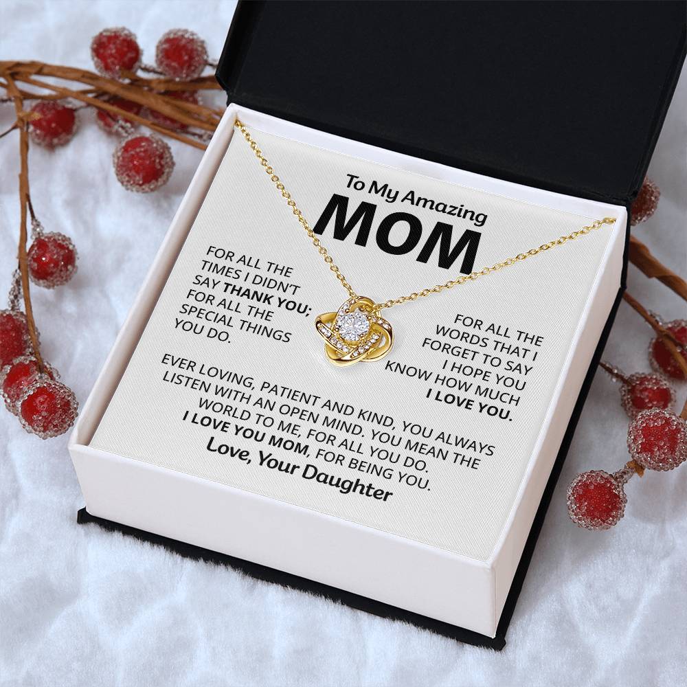 To My Amazing Mom - Heart Melt Message Love Knot Necklace Love Knot Necklace