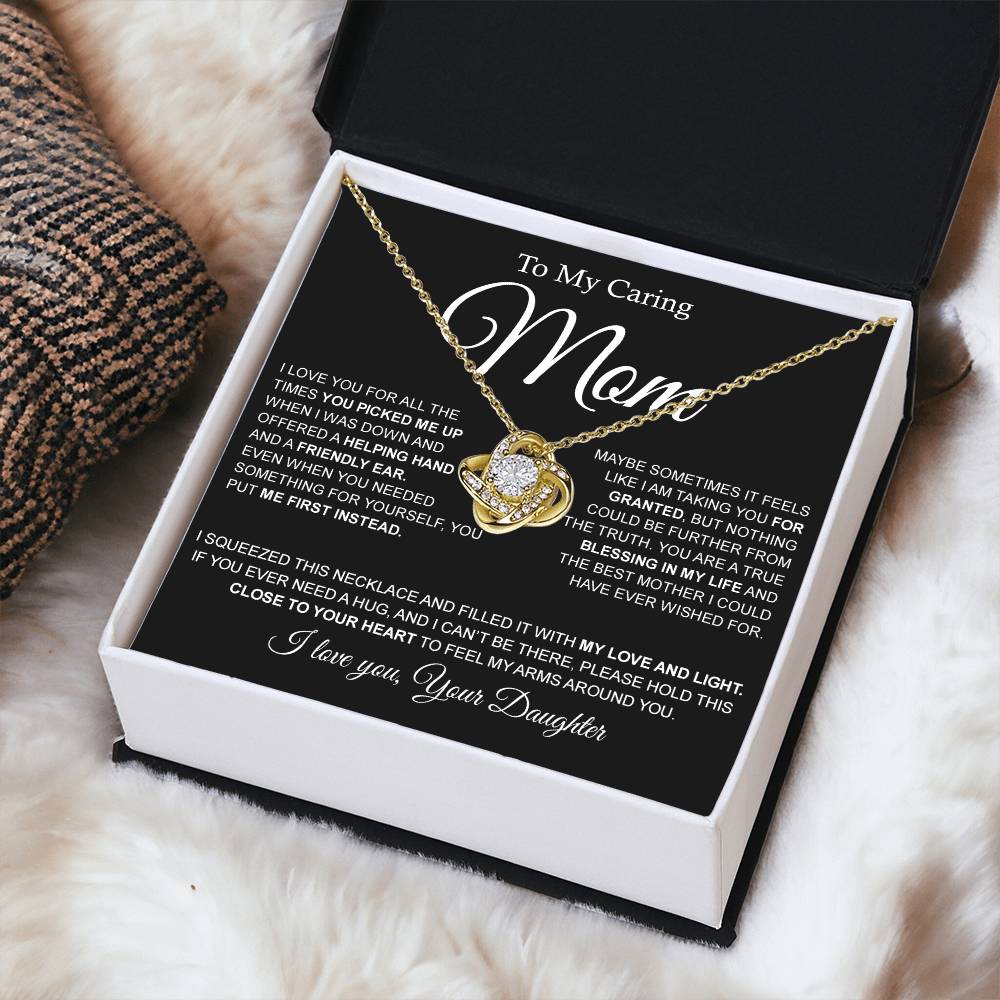 To My Caring Mom Love Knot Necklace