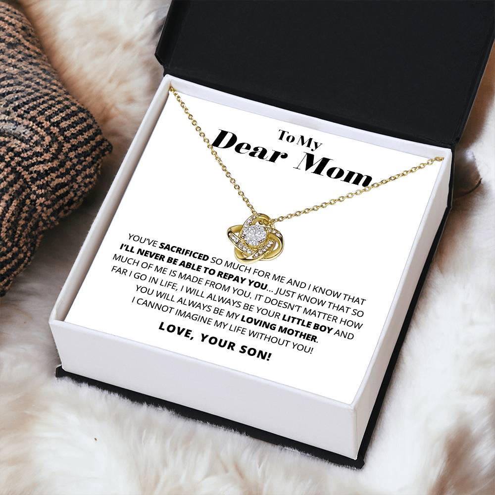 To My Dear Mom - Heart Melt Message Love Knot Necklace Love Knot Necklace