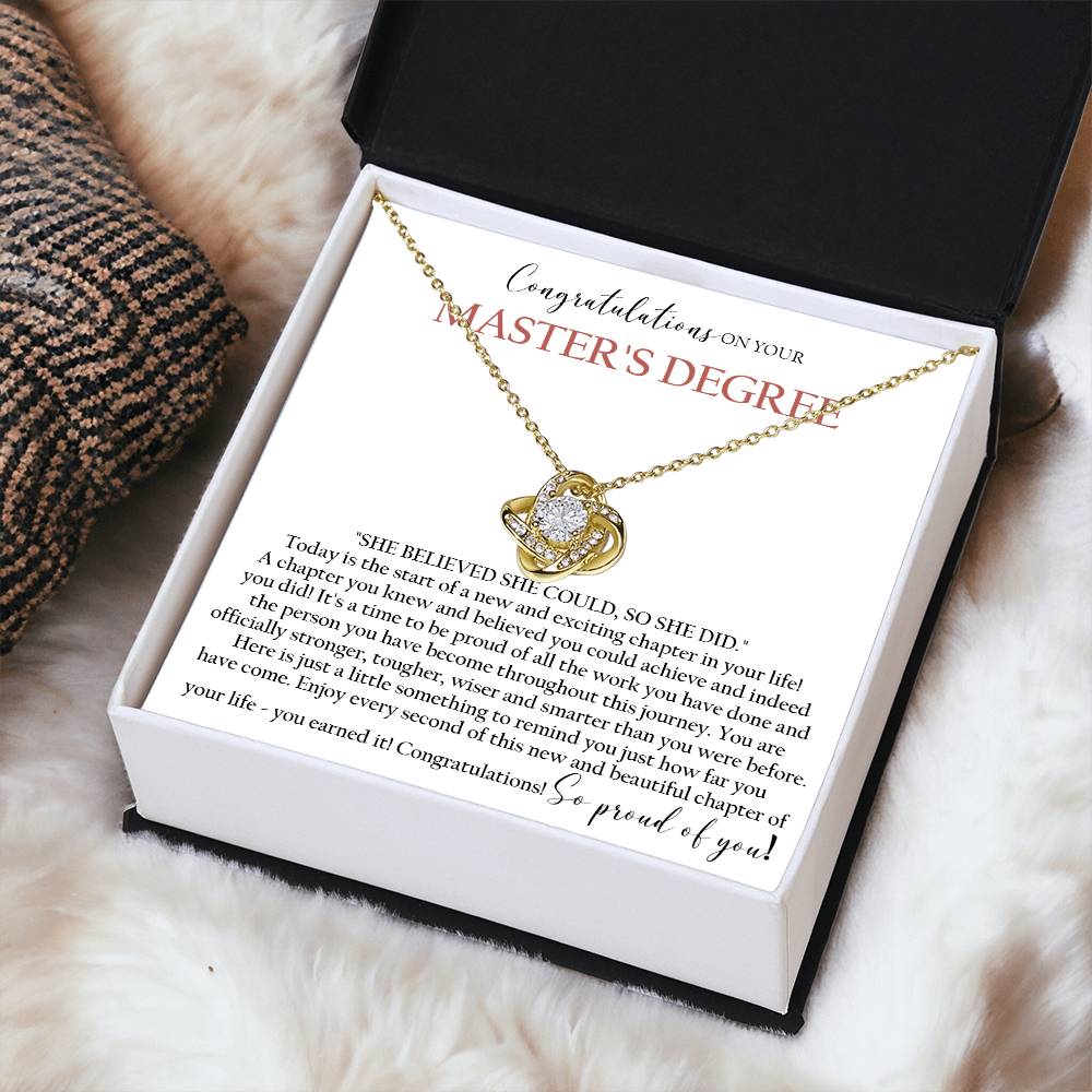 Master's Degree Graduation Gift Necklace Masters Graduation Gift Gift For Her Masters Degree Graduation Love Knot Necklace