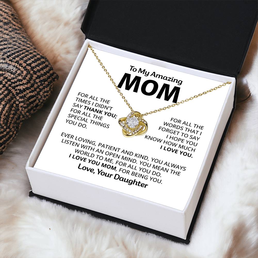 To My Amazing Mom - Heart Melt Message Love Knot Necklace Love Knot Necklace