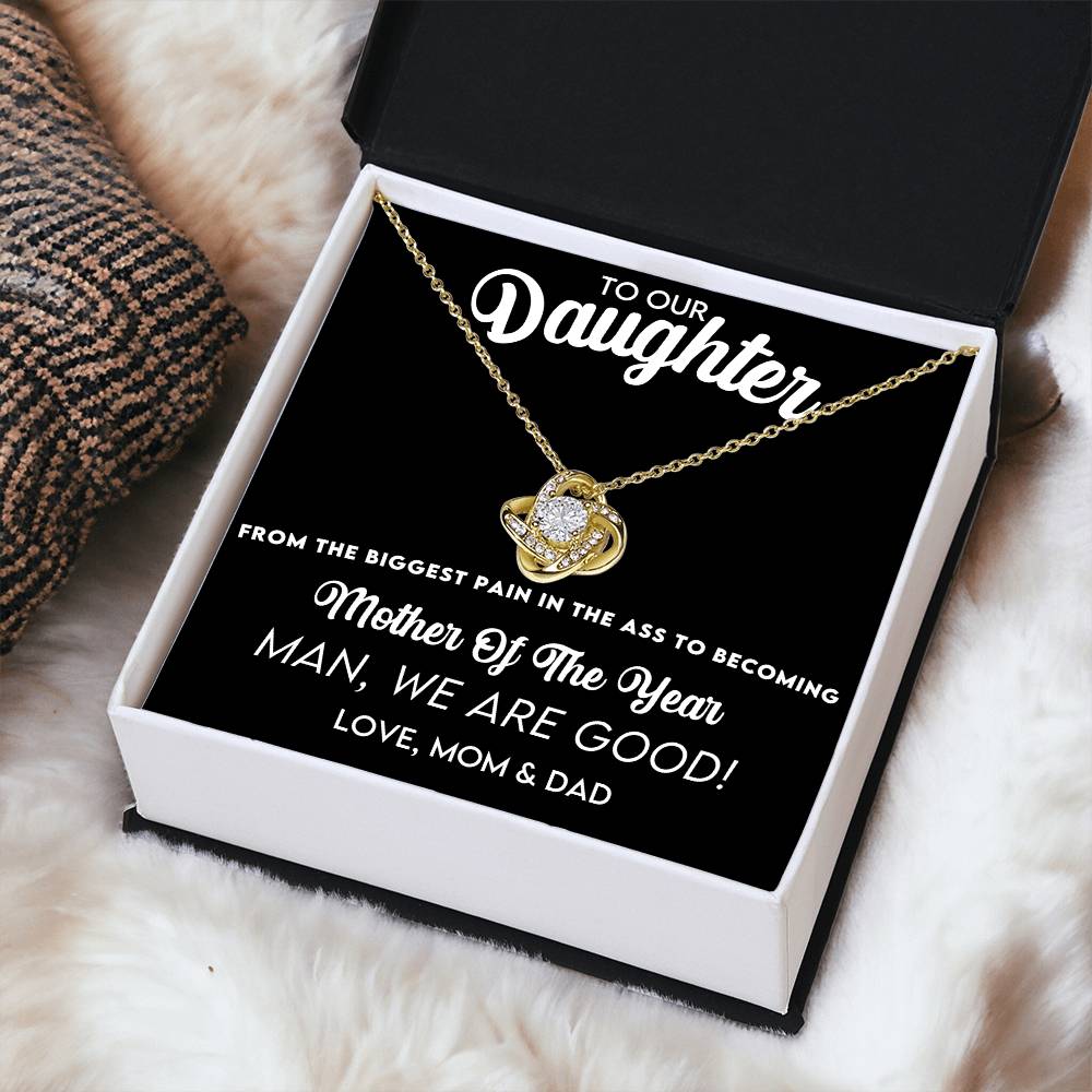Humor And Elegant Gift For Your Wonderful Daughter On Mother's Day Love Knot Necklace